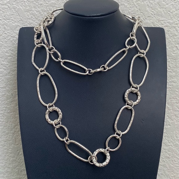 Retired BRIGHTON Silver-plated Pebbled Hammered Geometric Links 35” Necklace 91g - Picture 3 of 12